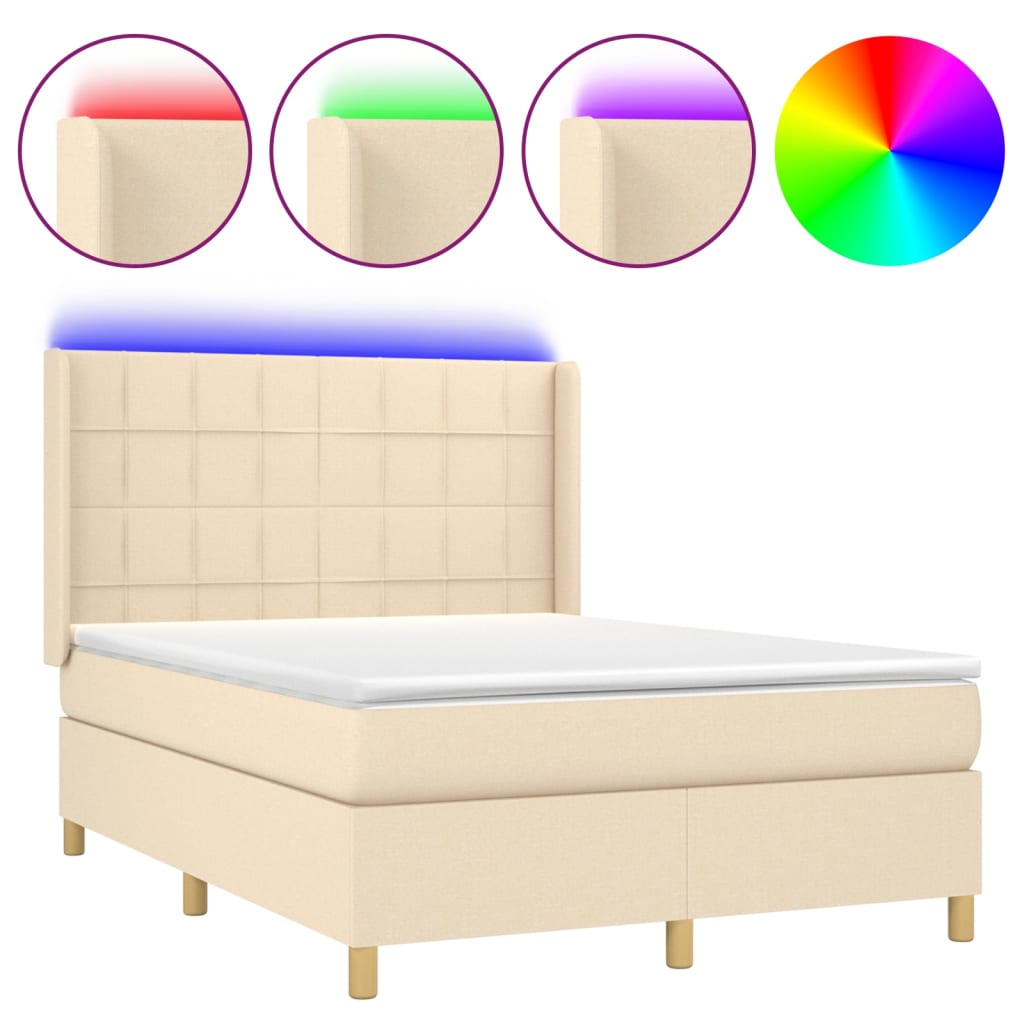 Letto a Molle con Materasso e LED Crema 140x190 cm in Tessuto | homemem39