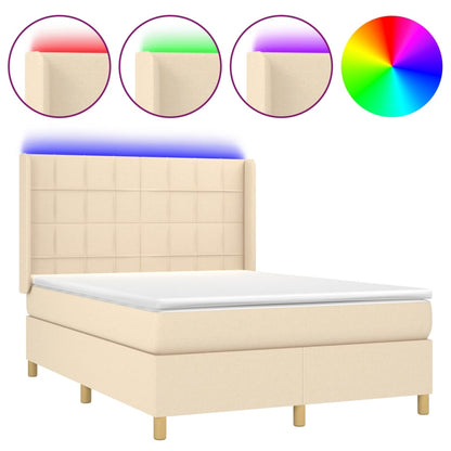 Letto a Molle con Materasso e LED Crema 140x190 cm in Tessuto | homemem39
