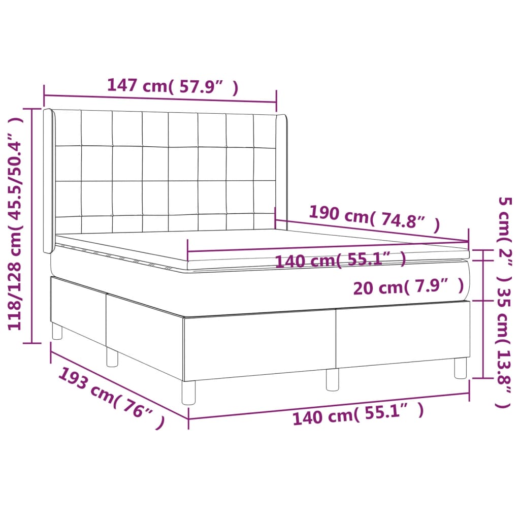 Letto a Molle con Materasso e LED Crema 140x190 cm in Tessuto | homemem39