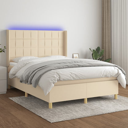 Letto a Molle con Materasso e LED Crema 140x190 cm in Tessuto | homemem39