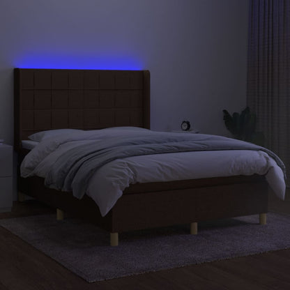 Letto a Molle Materasso e LED Marrone Scuro 140x200 cm Tessuto | homemem39