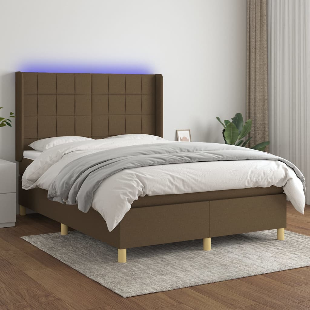 Letto a Molle Materasso e LED Marrone Scuro 140x200 cm Tessuto | homemem39
