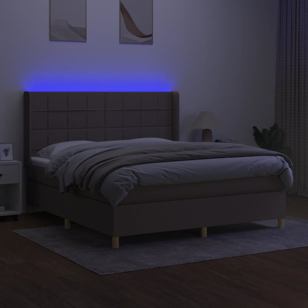 Spring bed with dove gray mattress and LED 160x200 cm in fabric