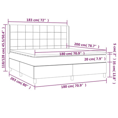 Letto a Molle con Materasso e LED Tortora 180x200 cm in Tessuto