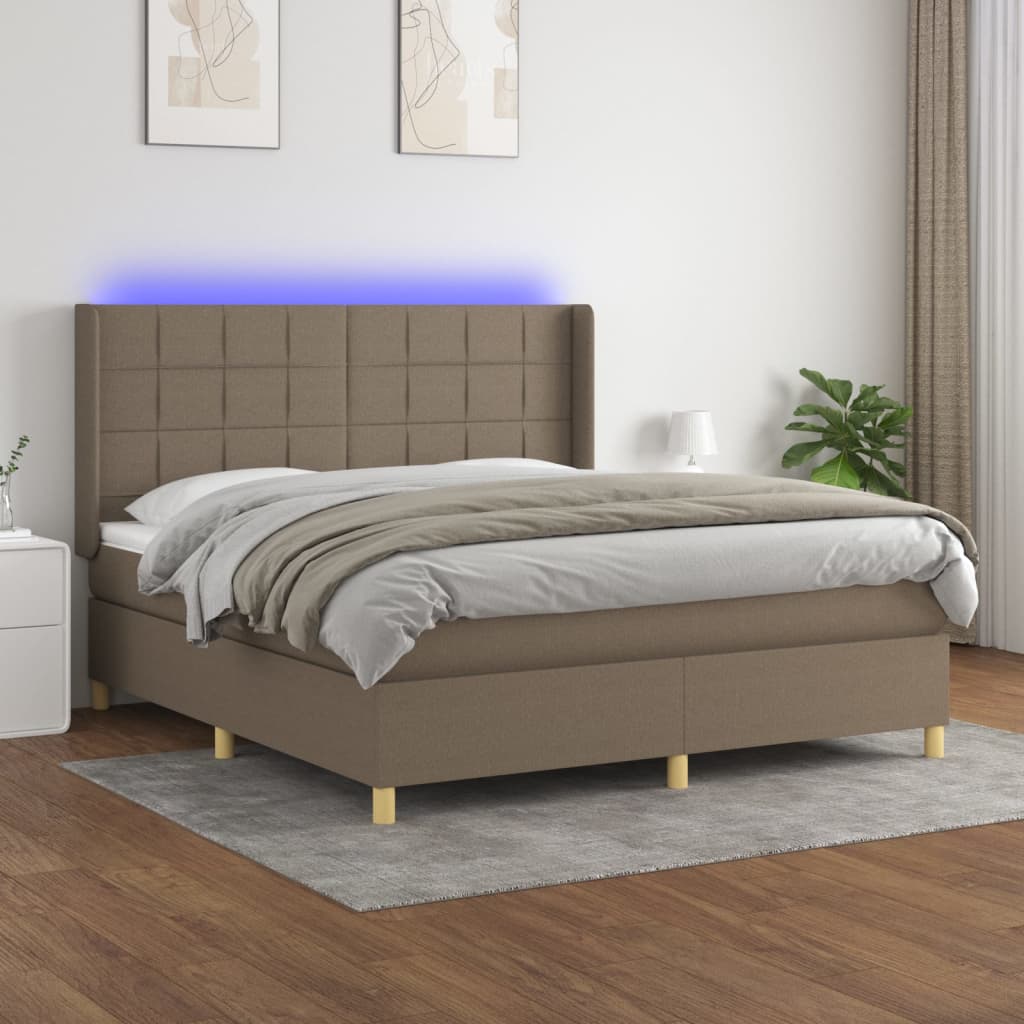 Letto a Molle con Materasso e LED Tortora 180x200 cm in Tessuto