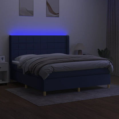 Letto a Molle con Materasso e LED Blu 180x200 cm in Tessuto