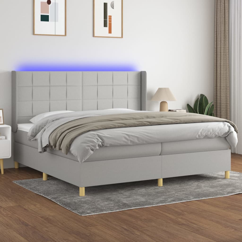 Letto a Molle Materasso e LED Grigio Chiaro 200x200 cm Tessuto - homemem39