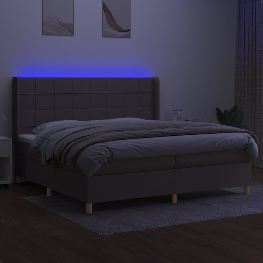 Letto a Molle Materasso e LED tortora 200x200cm in Tessuto - homemem39