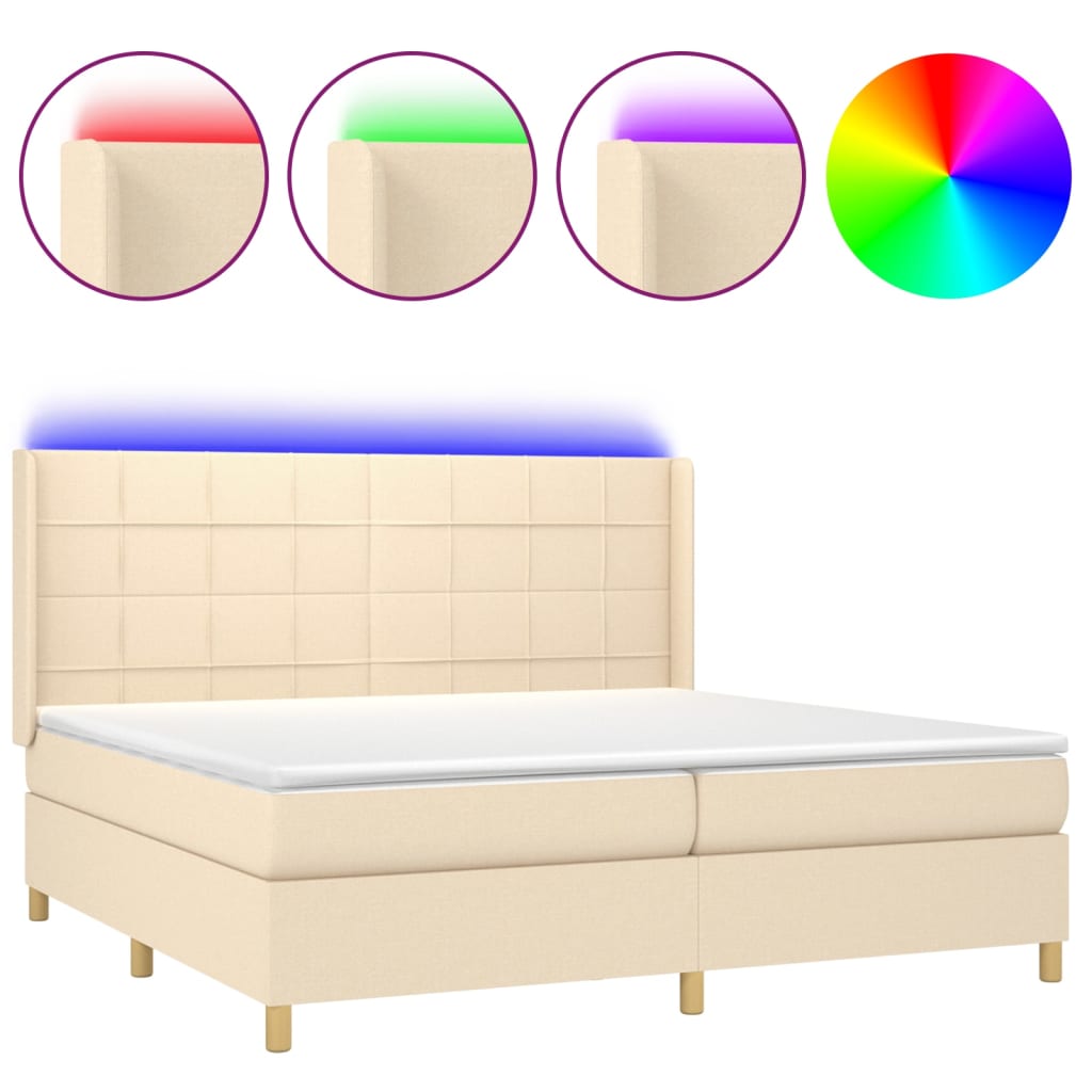 Letto a Molle Materasso e LED bianco 200x200cm in Tessuto