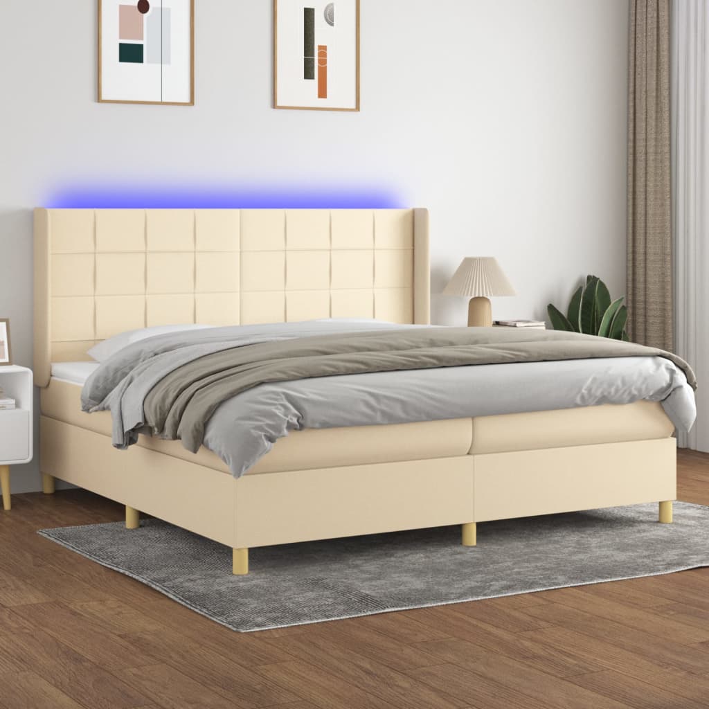 Letto a Molle Materasso e LED bianco 200x200cm in Tessuto - homemem39