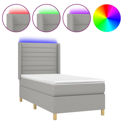 Letto a Molle Materasso e LED Grigio Chiaro 90x190 cm Tessuto - homemem39