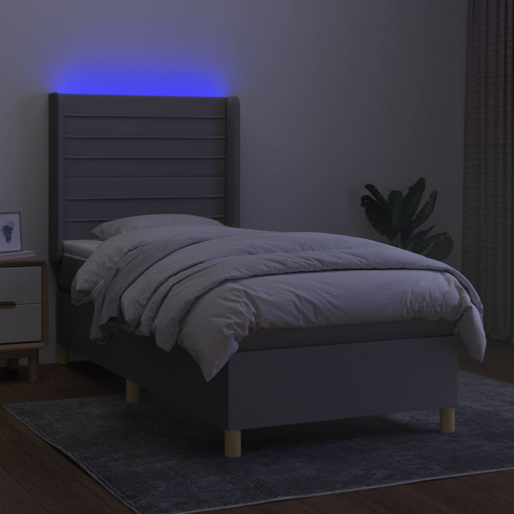 Letto a Molle Materasso e LED Grigio Chiaro 90x190 cm Tessuto - homemem39