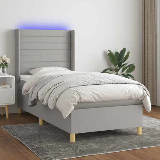 Letto a Molle Materasso e LED Grigio Chiaro 90x190 cm Tessuto - homemem39