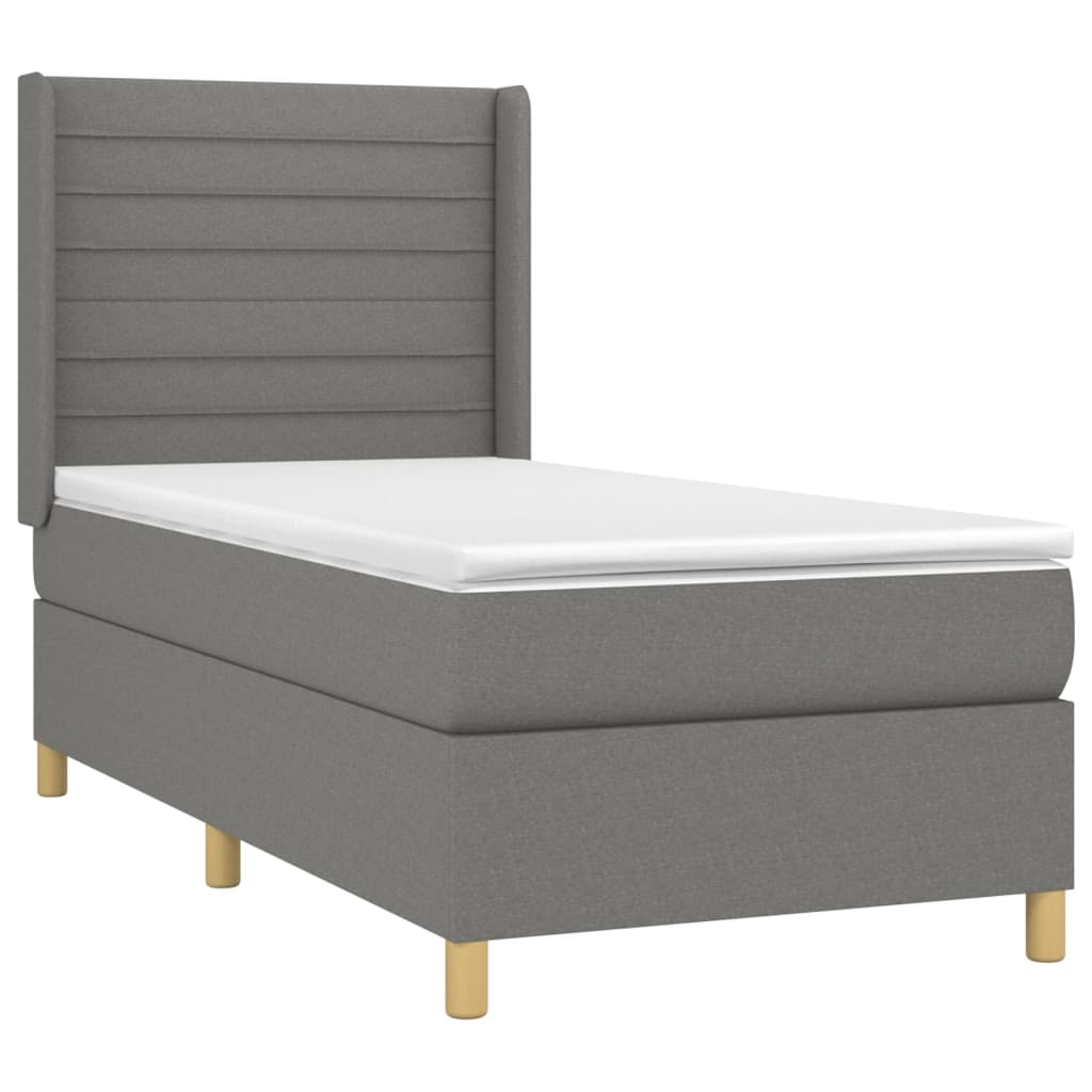 Letto a Molle Materasso e LED Grigio Scuro 90x190 cm in Tessuto - homemem39