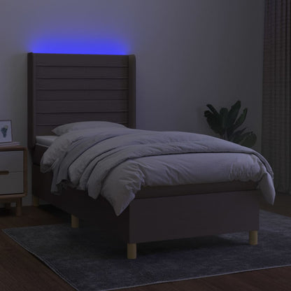 Letto a Molle con Materasso e LED Tortora 90x190 cm in Tessuto