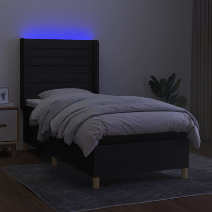 Letto a Molle con Materasso e LED Nero 100x200 cm in Tessuto - homemem39