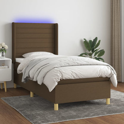 Letto a Molle Materasso e LED Marrone Scuro 100x200 cm Tessuto | homemem39