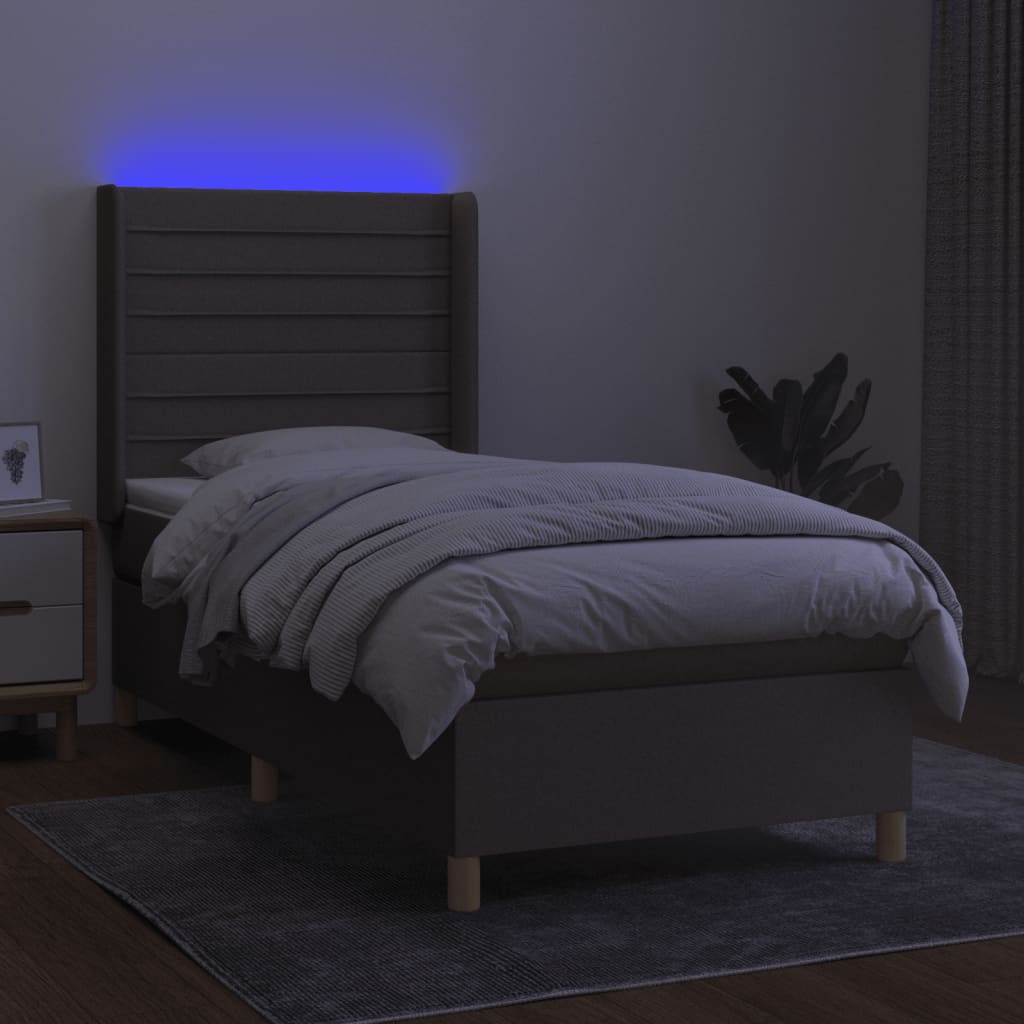 Letto a Molle con Materasso e LED Tortora 100x200cm in Tessuto - homemem39