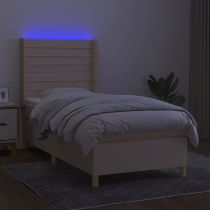 Letto a Molle con Materasso e LED Crema 100x200cm in Tessuto - homemem39