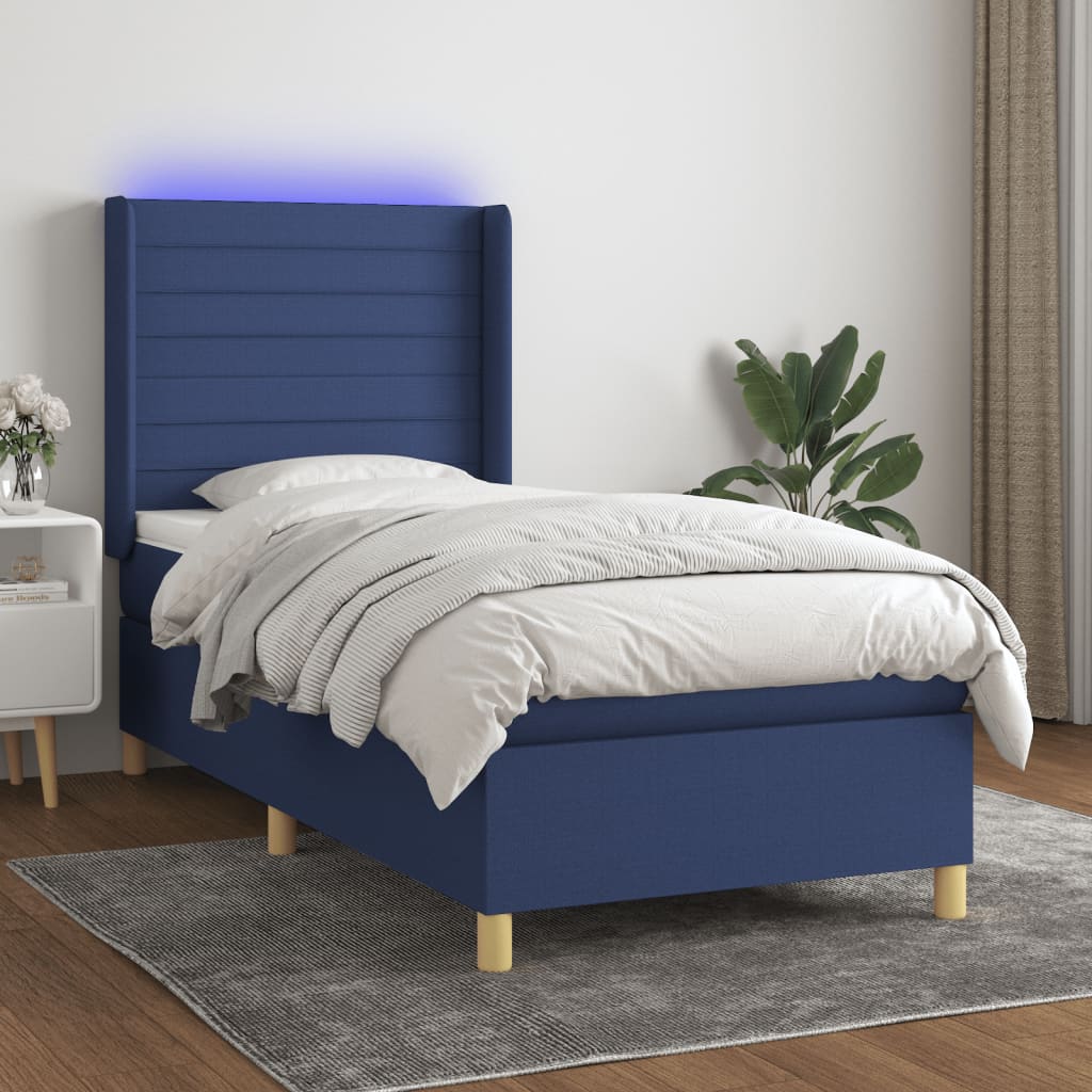 Letto a Molle con Materasso e LED Blu 100x200cm in Tessuto - homemem39