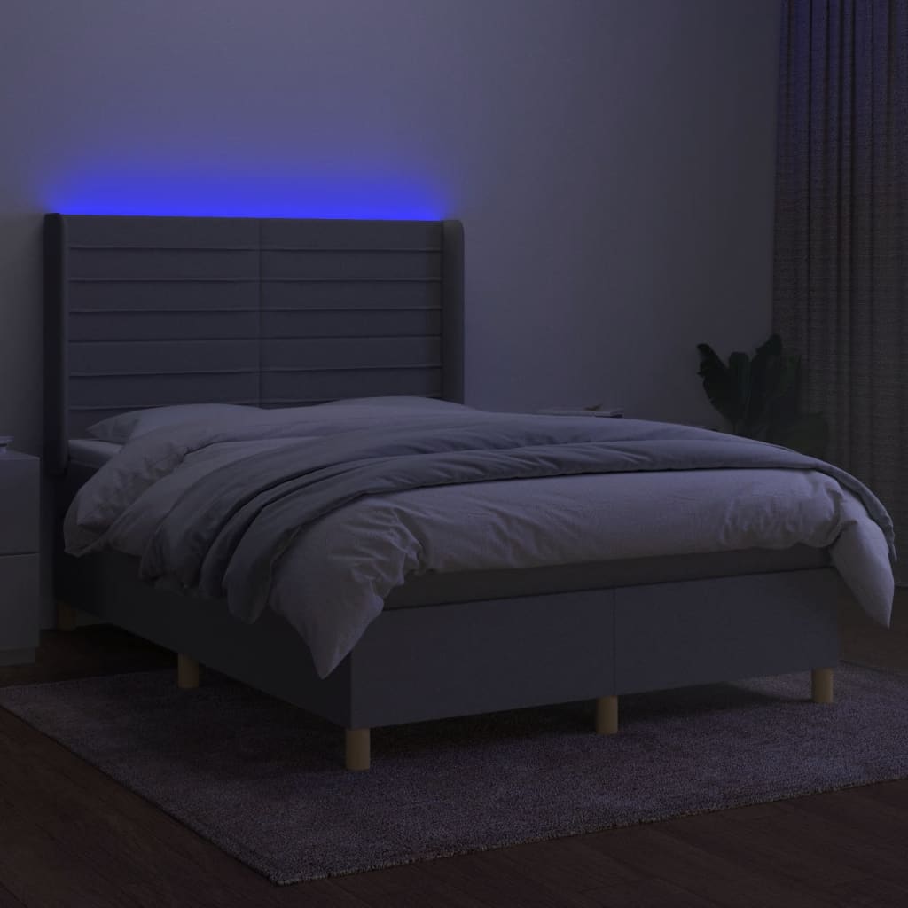 Letto a Molle Materasso e LED Grigio Chiaro 140x190 cm Tessuto | homemem39