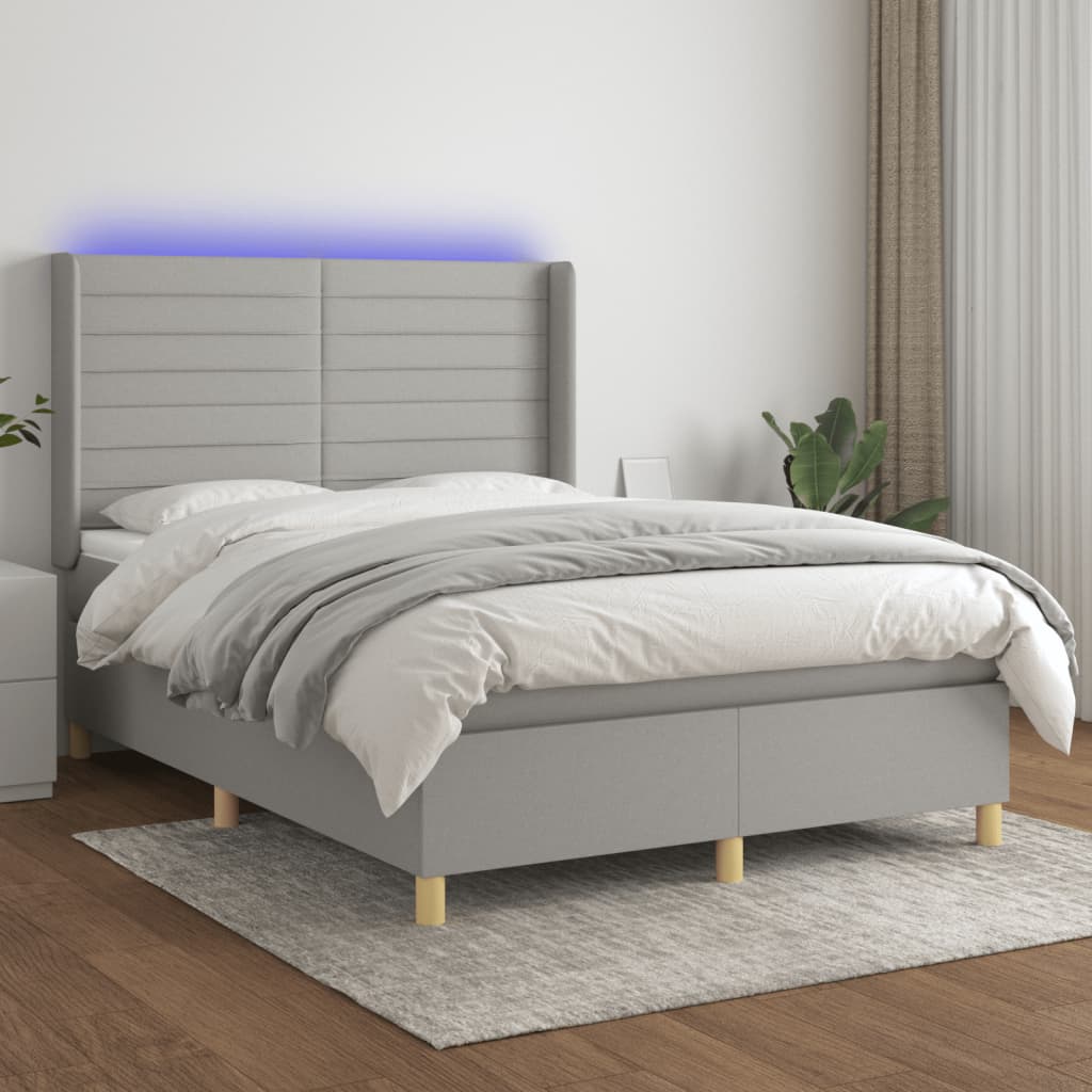 Letto a Molle Materasso e LED Grigio Chiaro 140x190 cm Tessuto | homemem39