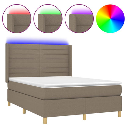 Letto a Molle con Materasso e LED Tortora 140x200 cm in Tessuto