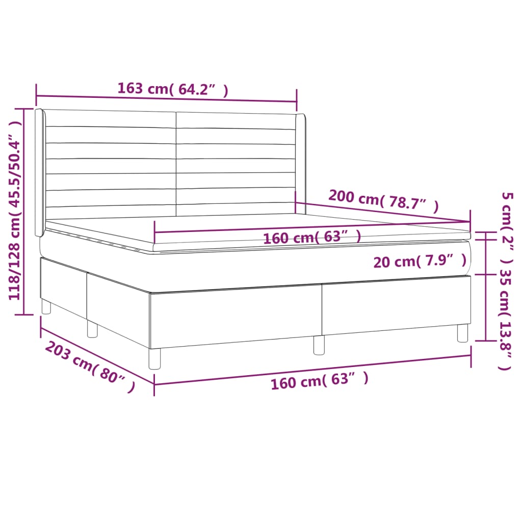 Letto a Molle Materasso e LED Marrone Scuro 160x200 cm Tessuto