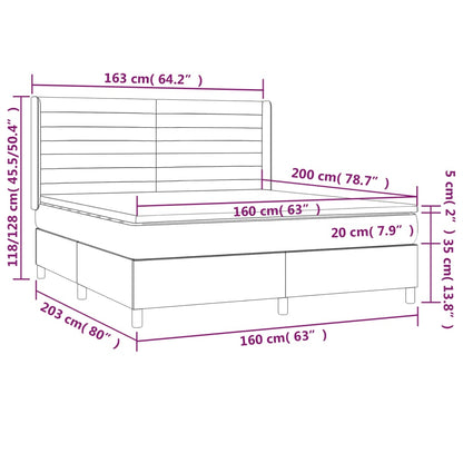 Letto a Molle Materasso e LED Marrone Scuro 160x200 cm Tessuto