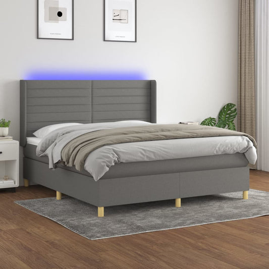 Letto a Molle Materasso e LED Grigio Scuro 180x200cm in Tessuto - homemem39