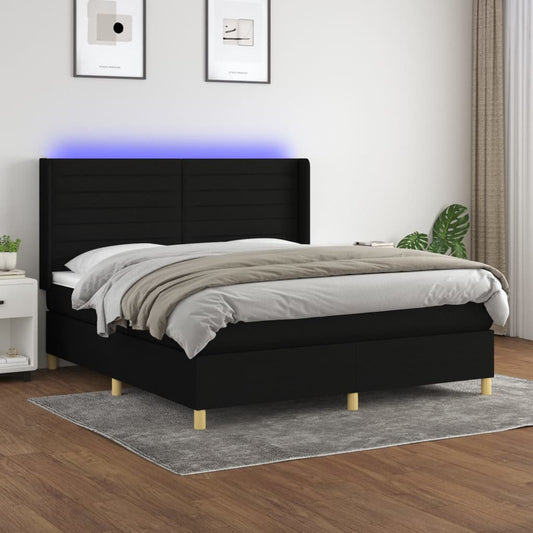 Letto a Molle con Materasso e LED Nero 180x200cm in Tessuto - homemem39