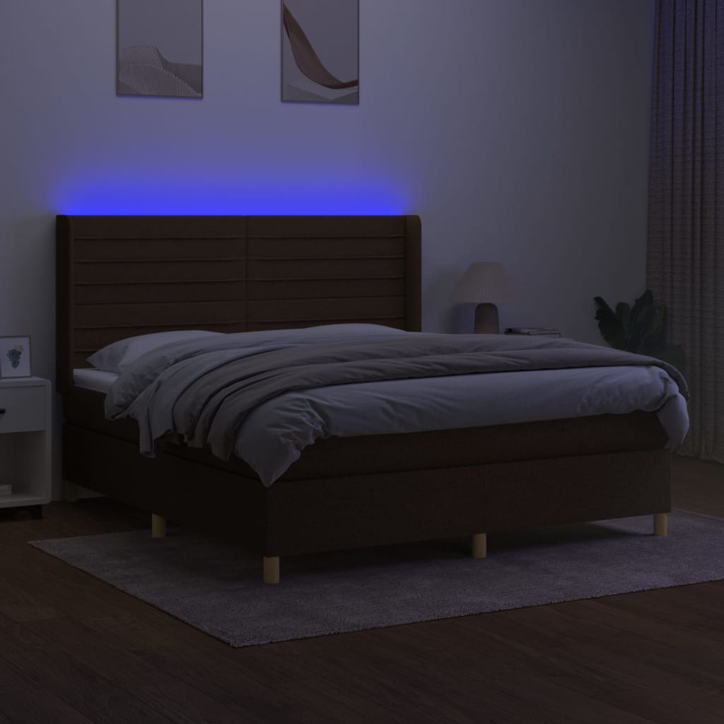 Letto a Molle Materasso e LED MarroneScuro 180x200cm in Tessuto