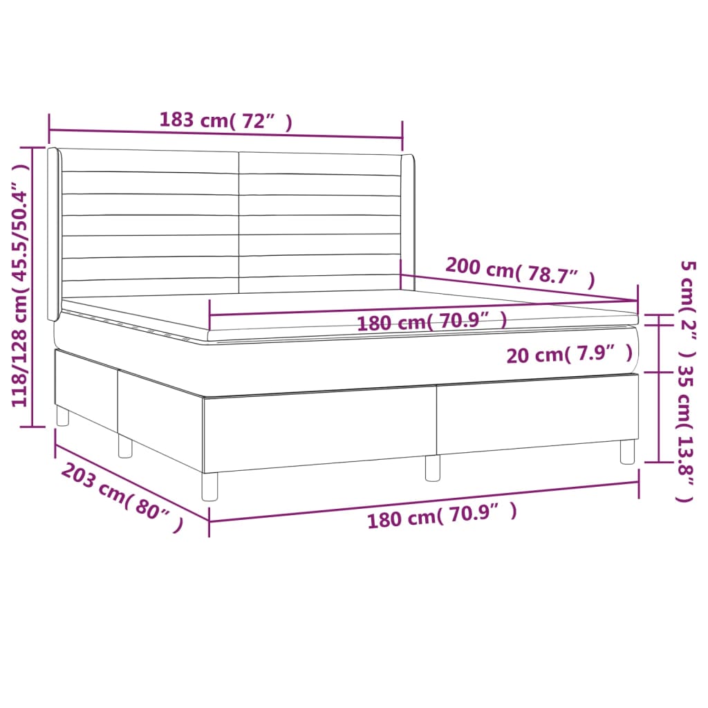 Letto a Molle Materasso e LED MarroneScuro 180x200cm in Tessuto