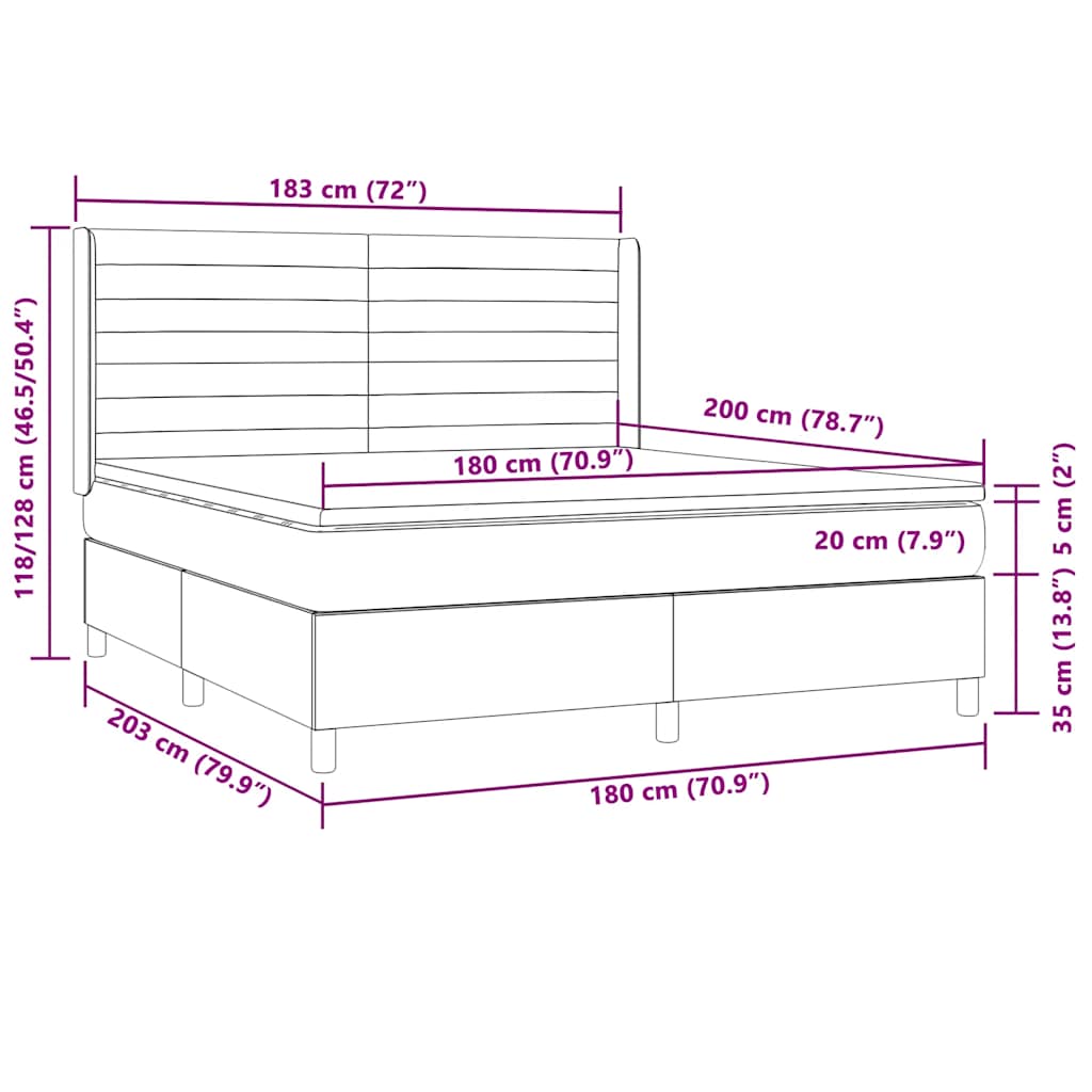 Letto a Molle Materasso e LED MarroneScuro 180x200cm in Tessuto | homemem39