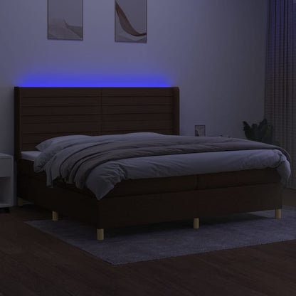 Letto a Molle Materasso e LED MarroneScuro 200x200cm in Tessuto | homemem39