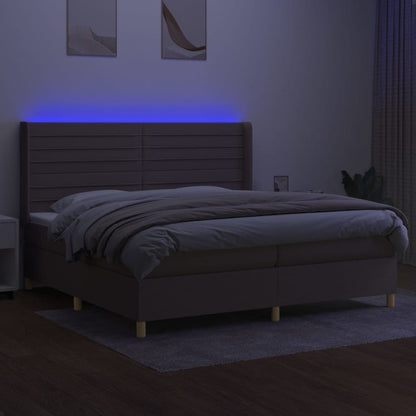 Letto a Molle Materasso e LED tortora 200x200cm in Tessuto