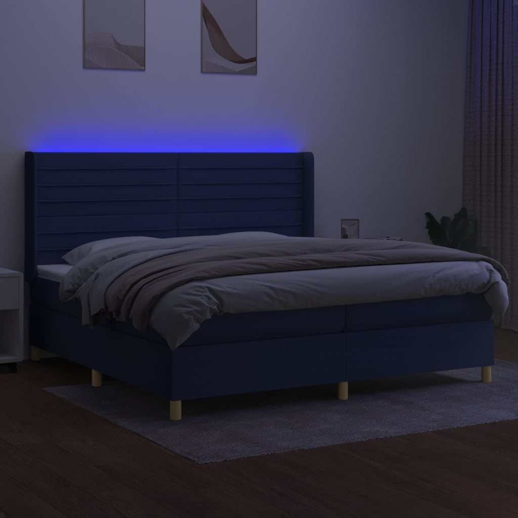 Letto a Molle Materasso e LED Blu 200x200cm in Tessuto - homemem39