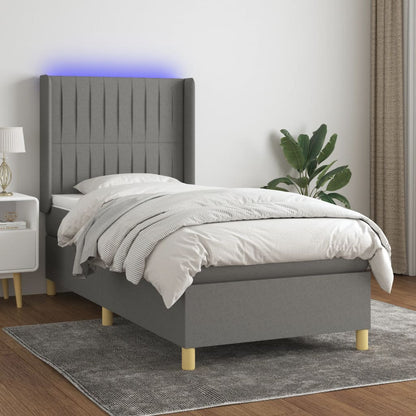 Letto a Molle Materasso e LED Grigio Scuro 80x200 cm in Tessuto - homemem39