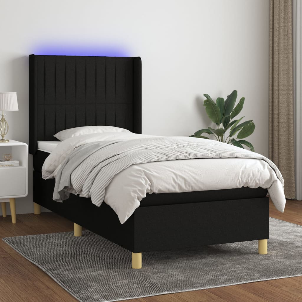 Letto a Molle con Materasso e LED Nero 80x200 cm in Tessuto - homemem39