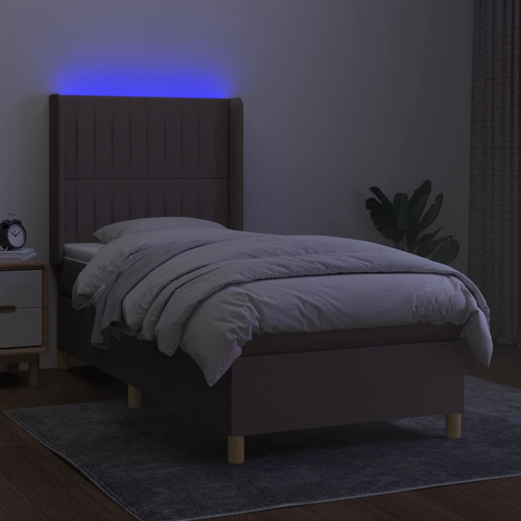 Letto a Molle con Materasso e LED Tortora 80x200 cm in Tessuto