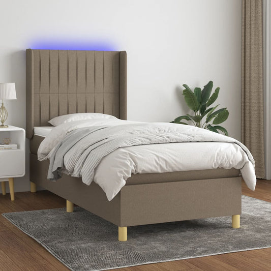 Letto a Molle con Materasso e LED Tortora 80x200 cm in Tessuto