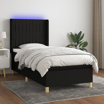 Letto a Molle con Materasso e LED Nero 90x190 cm in Tessuto