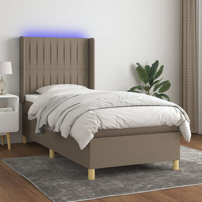 Letto a Molle con Materasso e LED Tortora 90x190 cm in Tessuto - homemem39