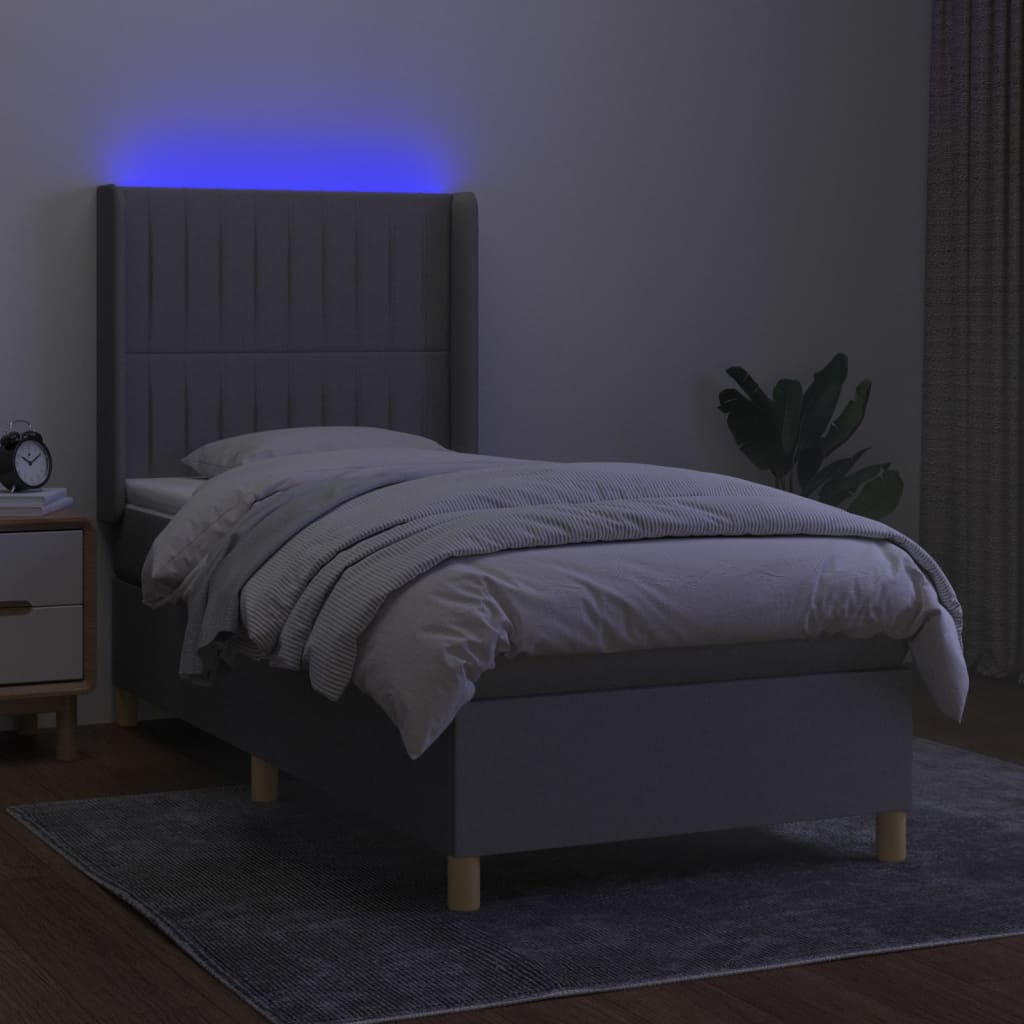 Letto a Molle Materasso e LED Grigio Chiaro 100x200 cm Tessuto - homemem39