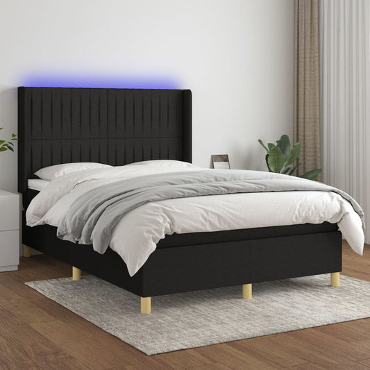 Letto a Molle con Materasso e LED Nero 140x190 cm in Tessuto - homemem39