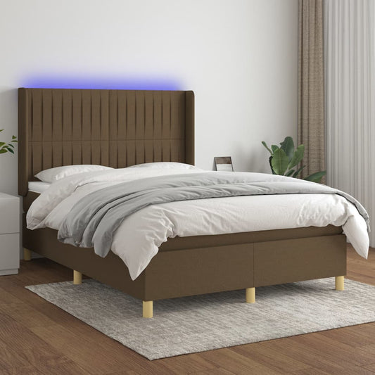 Letto a Molle Materasso e LED MarroneScuro 140x190cm in Tessuto - homemem39