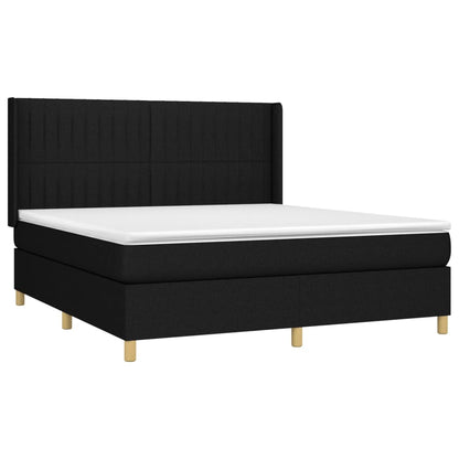 Letto a Molle con Materasso e LED Nero 160x200 cm in Tessuto