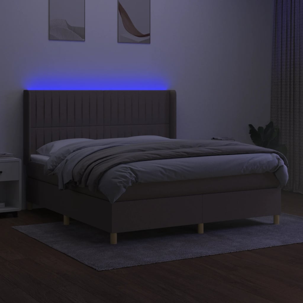 Letto a Molle con Materasso e LED Tortora 160x200 cm in Tessuto