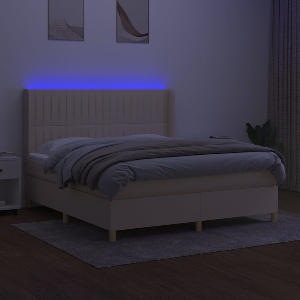 Letto a Molle con Materasso e LED Crema 160x200 cm in Tessuto