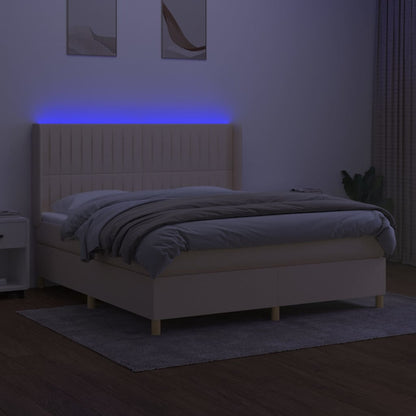 Letto a Molle con Materasso e LED Crema 160x200 cm in Tessuto